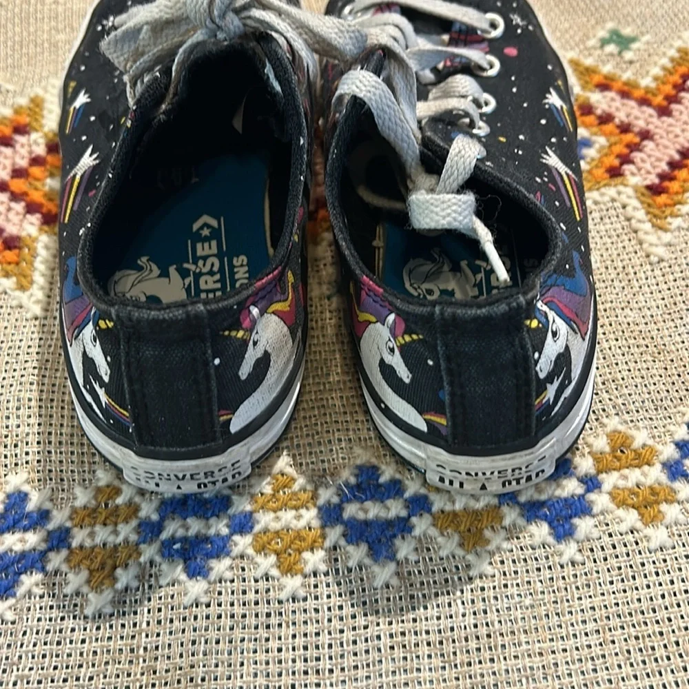 Converse Unicorn Print Black Low Top Sneakers Youth 2 Rainbow Stars Cosmic